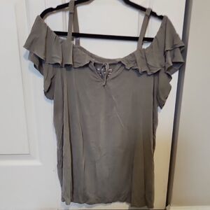 Women's Off-Shoulder Ruffle Top - Gray